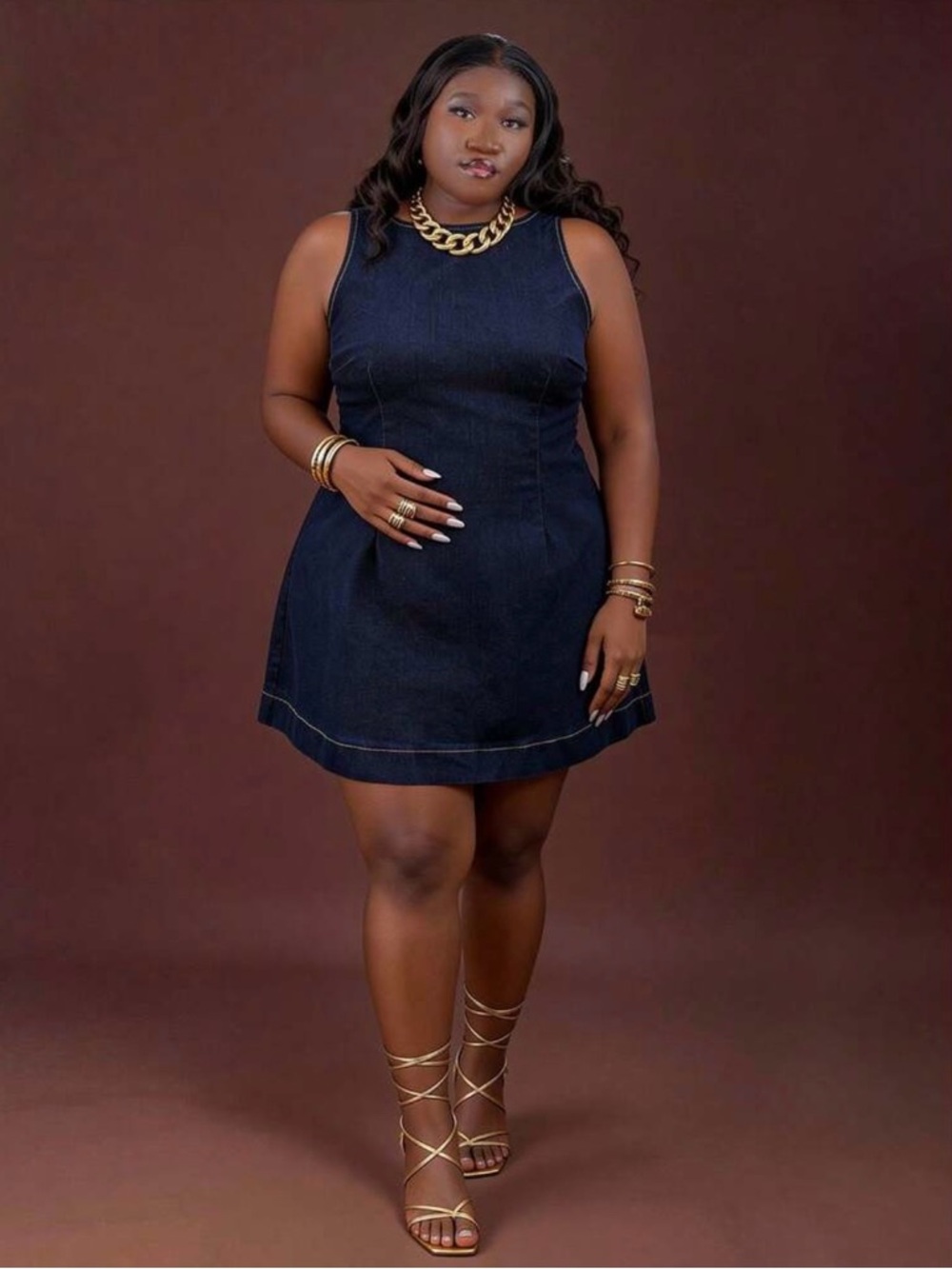 Sleeveless Dark Denim Dress - Stylish Women's Mini